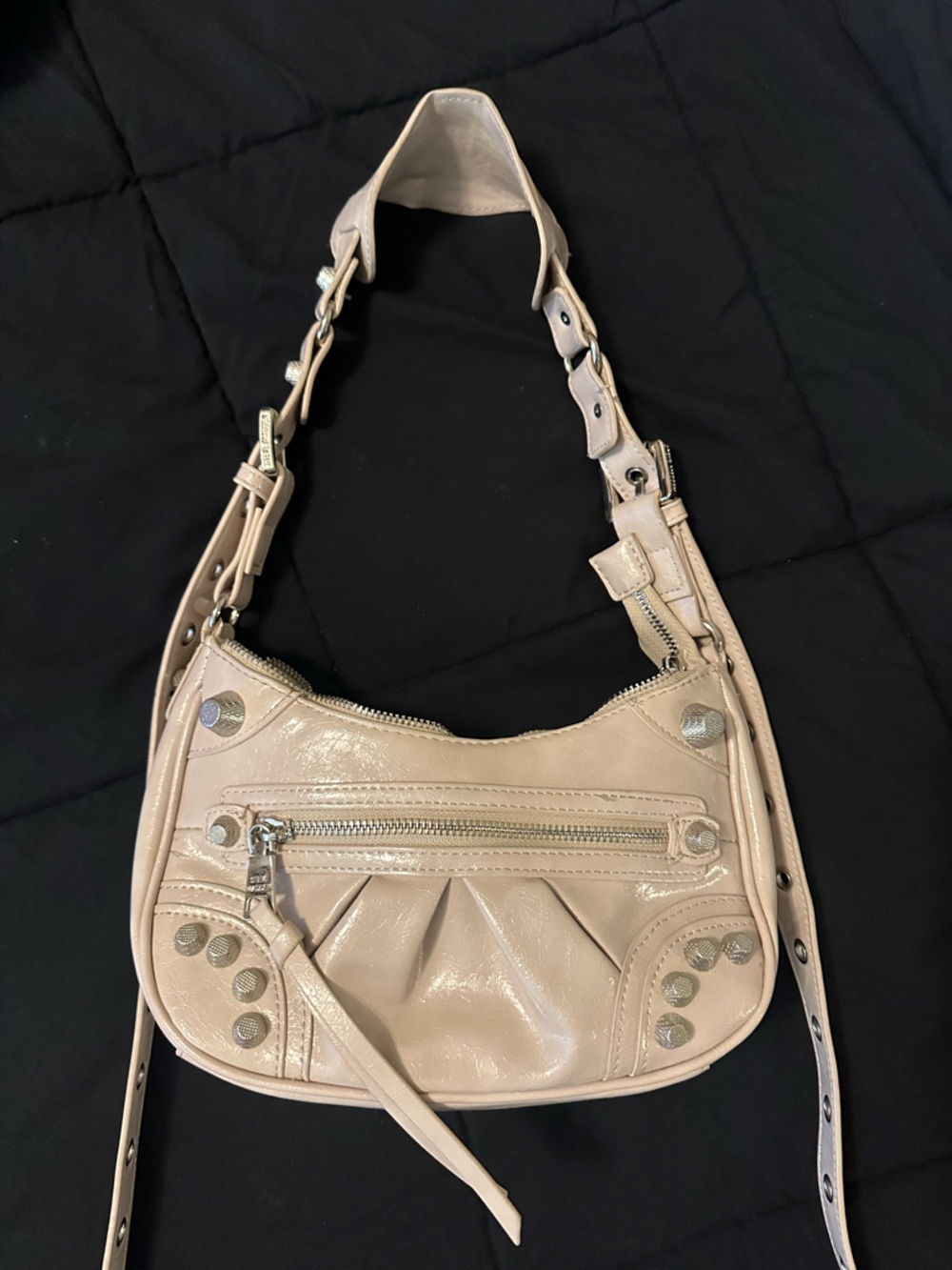 Steve Madden Cream Patent Shoulder Bag with Silver Studs